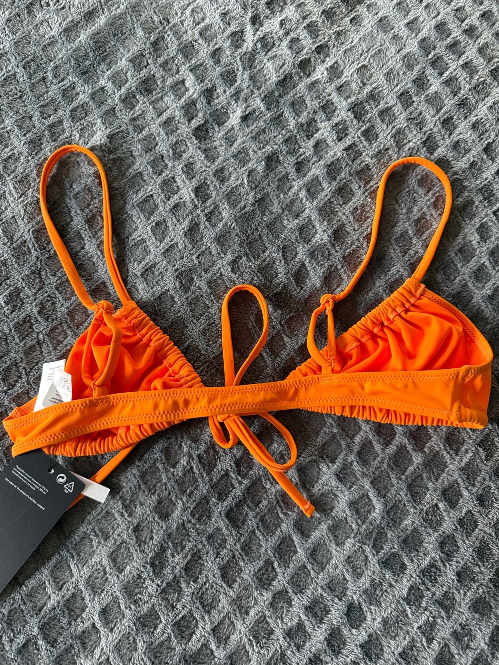 Weekday Bright Orange Ruched Triangle Bikini Top - Picture 2 of 4